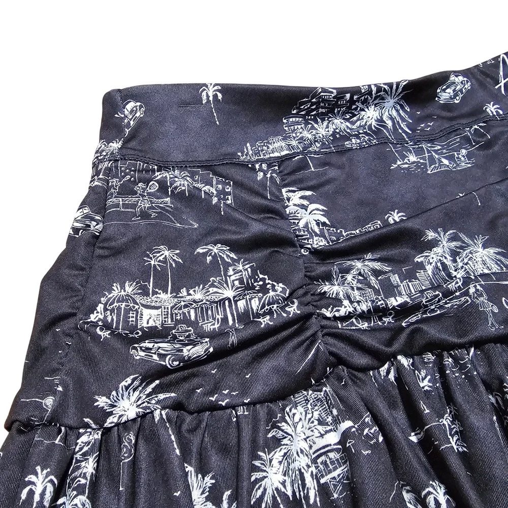 Lucky in‎ Love Tennis Skort Women S Black Tropical Toile Ruched Ruffle